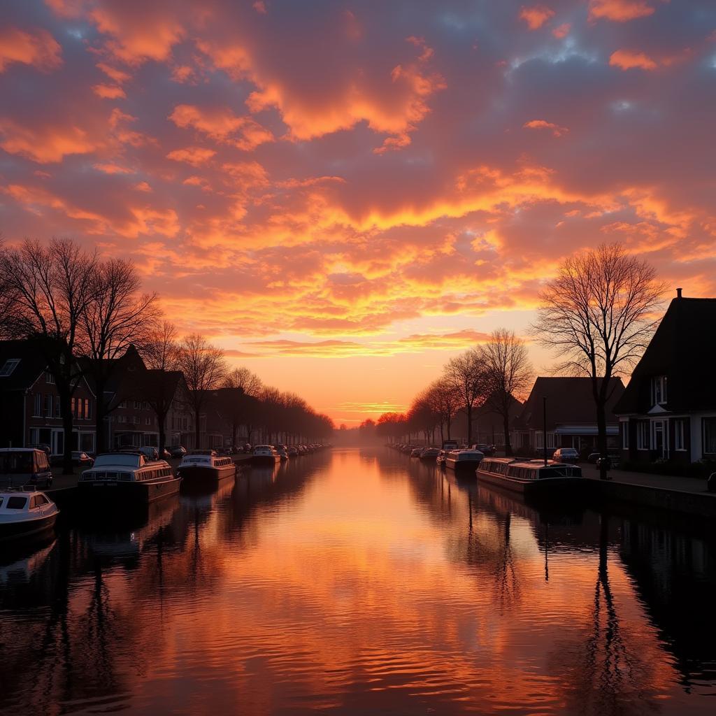 Giethoorn Sunset Canal View on an Amsterdam Tour