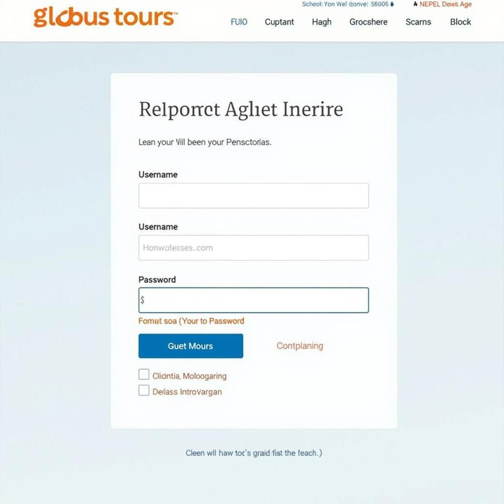 Globus Tours Travel Agent Login Portal Screenshot