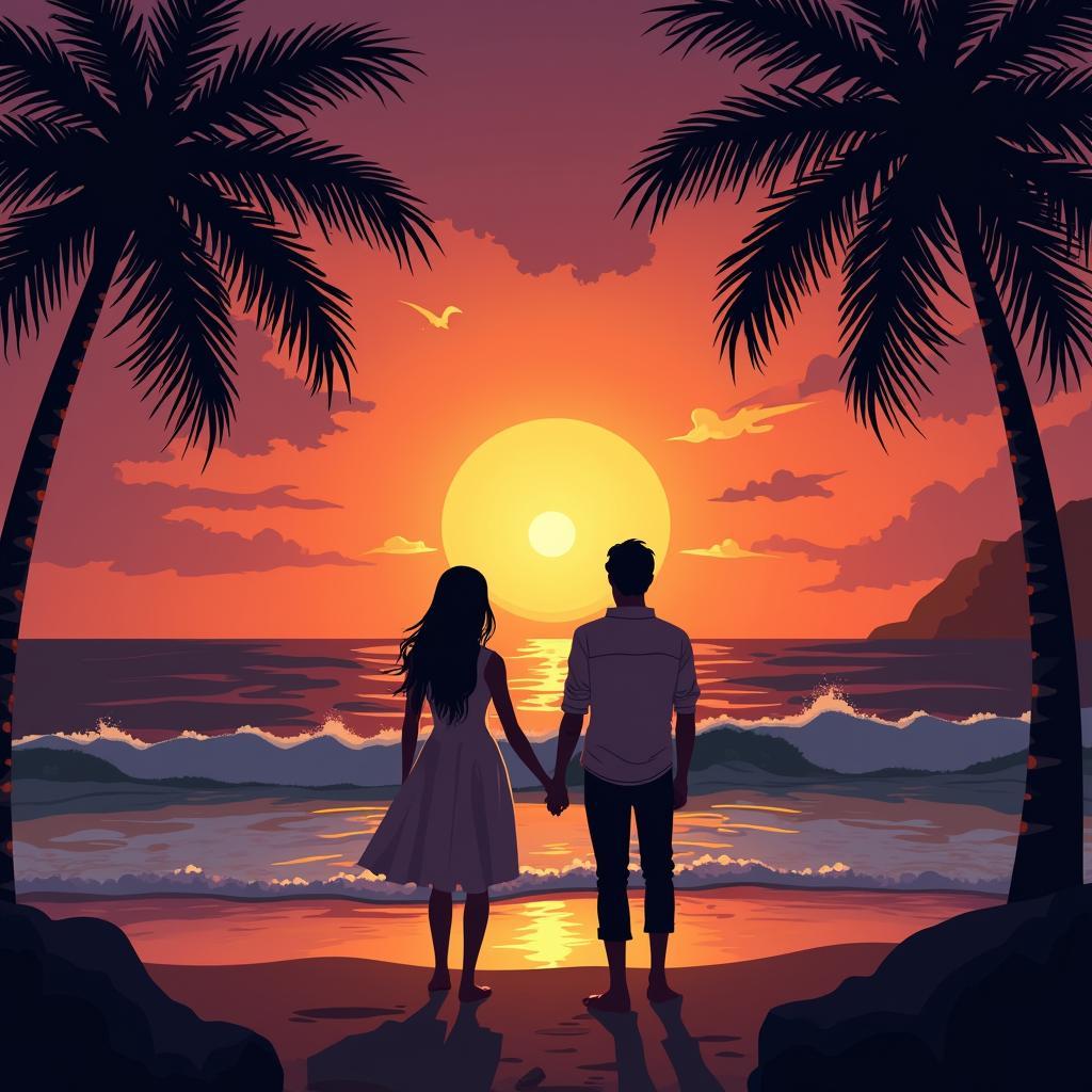 Couple enjoying sunset on Goa beach