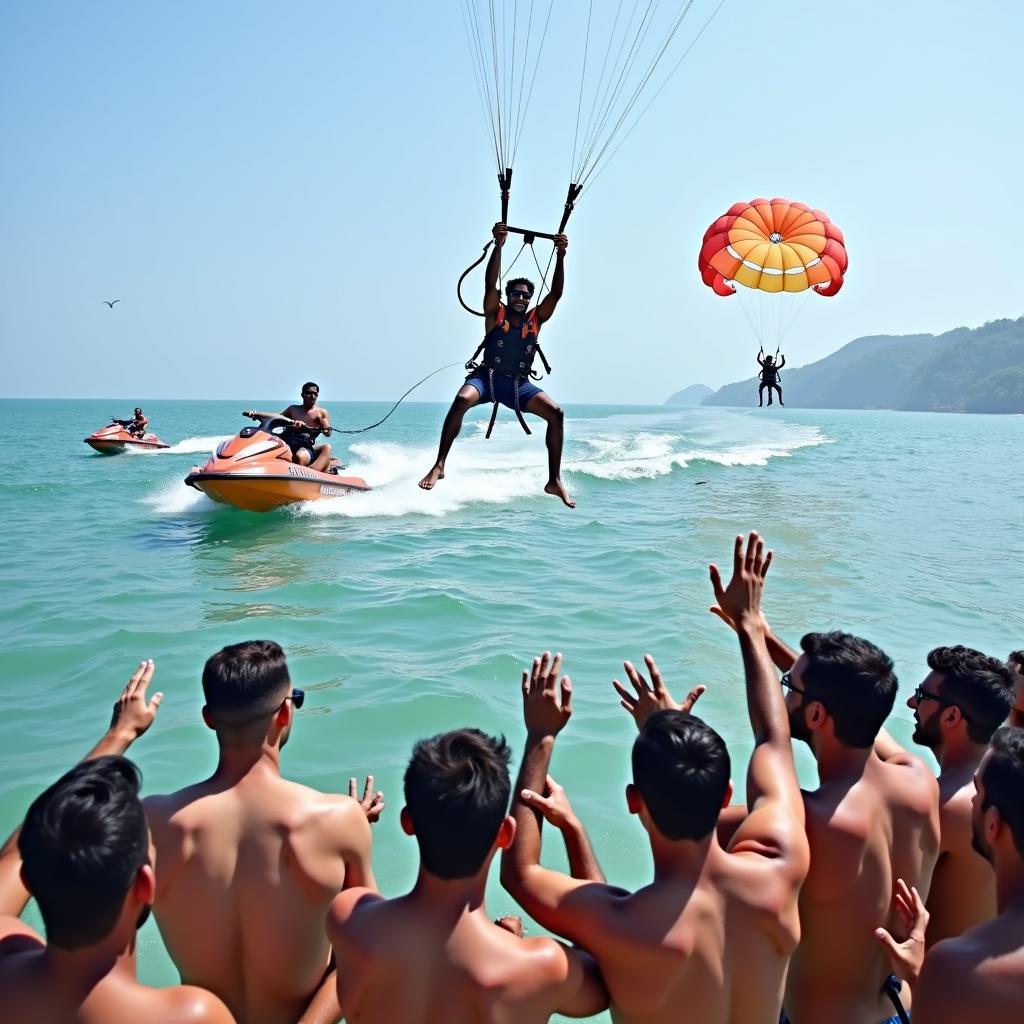 Group of friends enjoying water sports in Goa