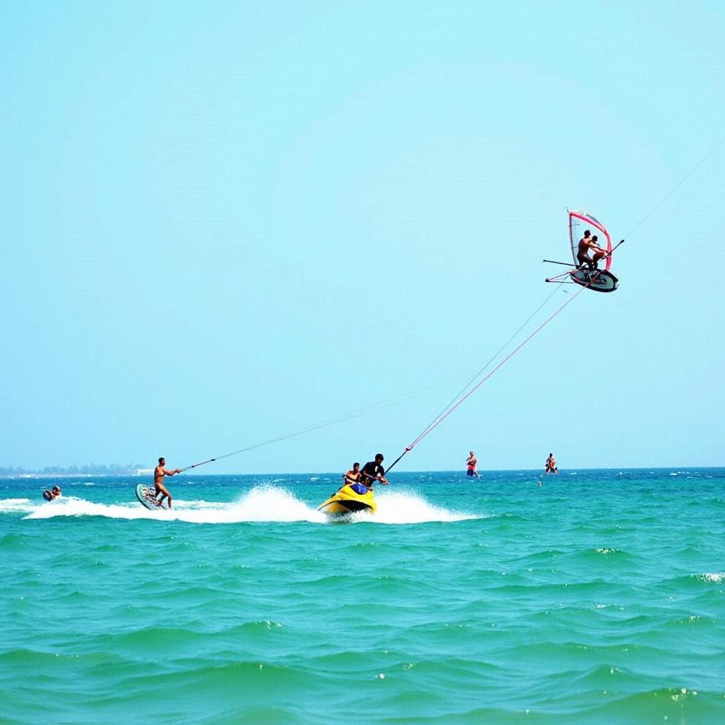 Tourists enjoying various water sports activities in Goa. This image highlights the adventurous side of a Goa trip from Chennai.