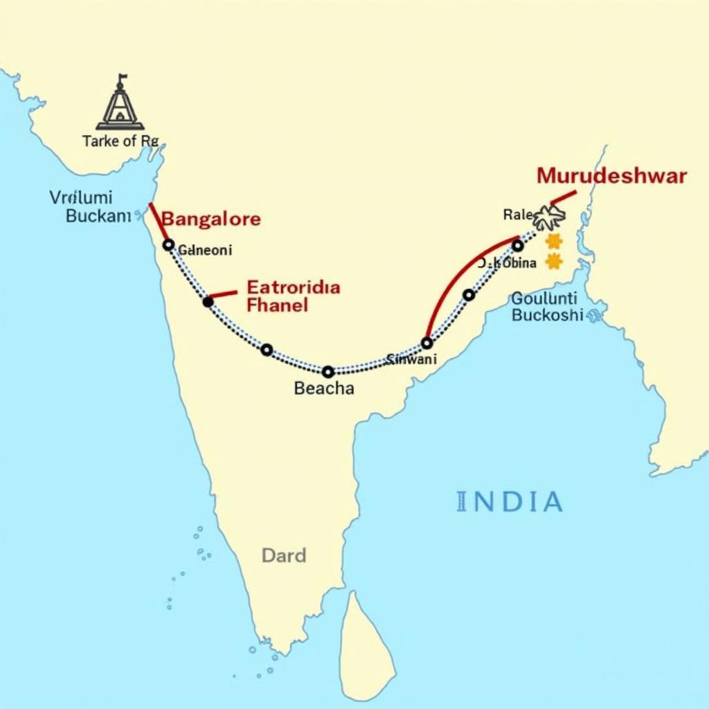 Gokarna Murudeshwar Map and Route from Bangalore