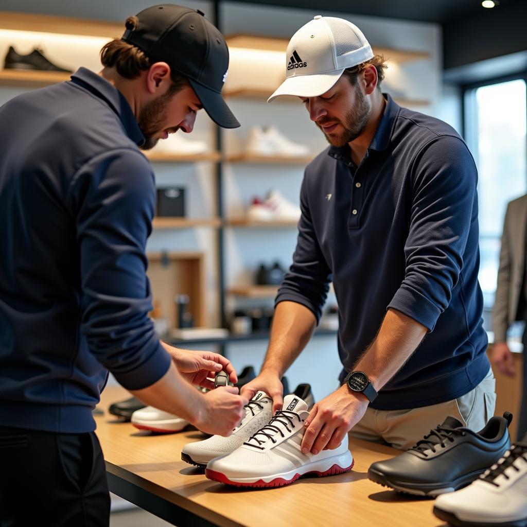 Golfer Checking adidas Tour 360 Boost 2.0 Fit in a Japanese Golf Shop