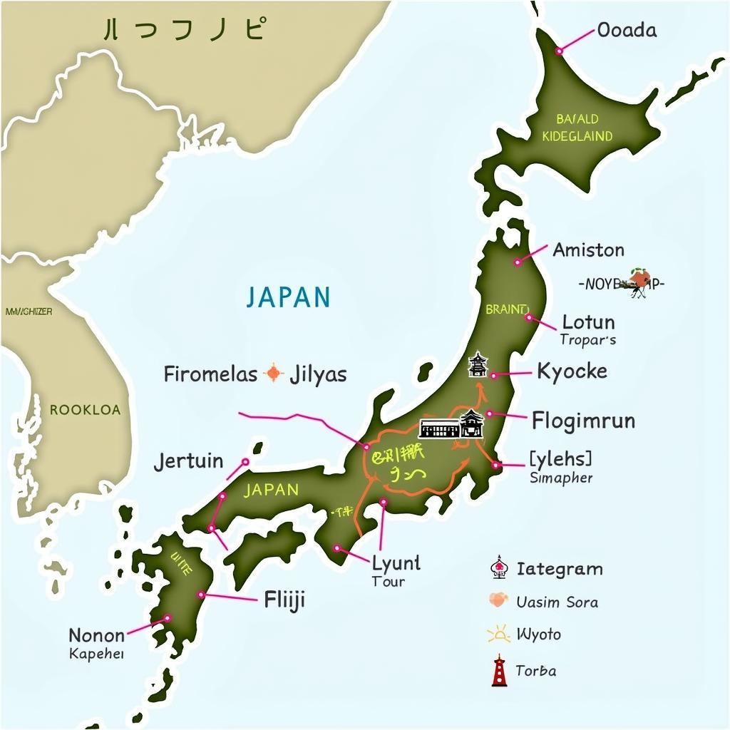 Navigating Japan with Hallmark Tours: A map highlighting key destinations and travel routes offered by hallmark tours.