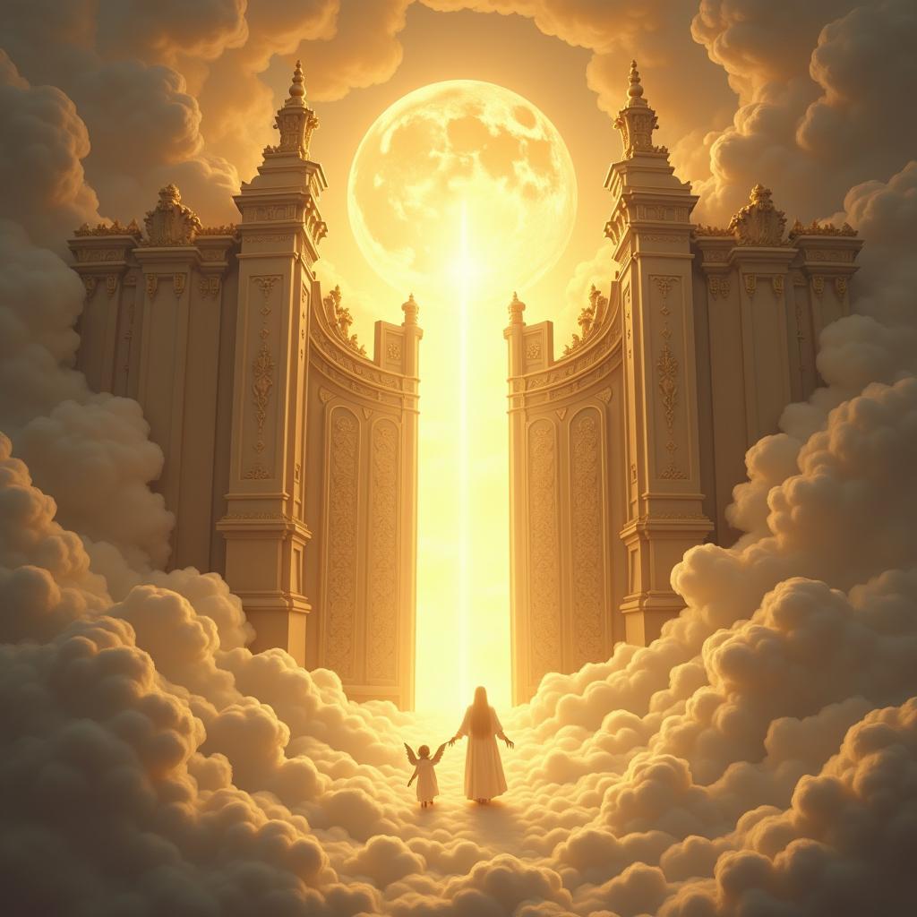 Golden gates bathed in heavenly light