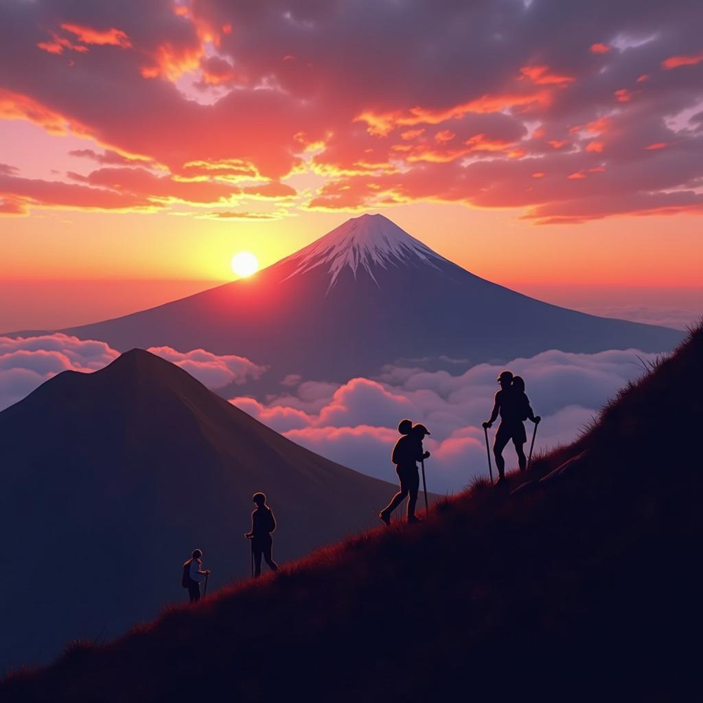 Mount Fuji Sunrise and Hikers