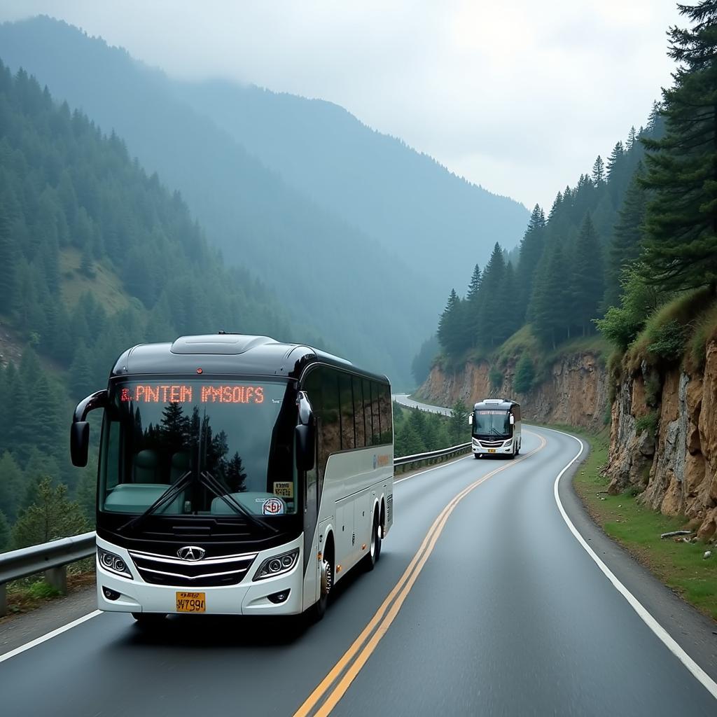 Comfortable tour bus traversing the Himalayan roads