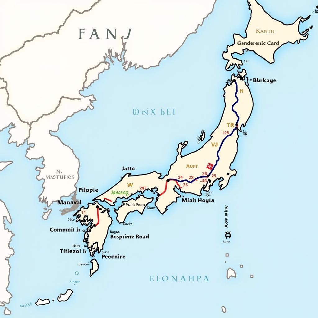 Map of Japan highlighting popular motorcycle touring routes, including coastal roads and mountain passes.