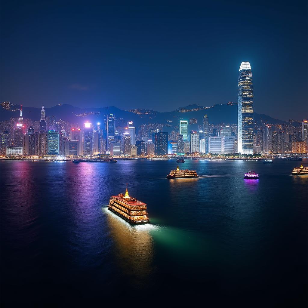 Hong Kong Victoria Harbor Skyline at Night