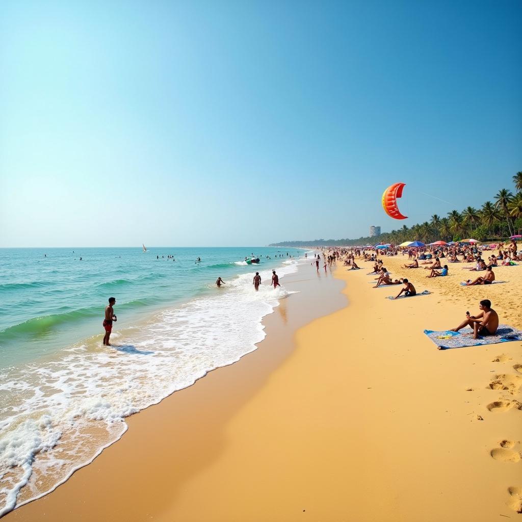 Tourists enjoying various beach activities on a Goan beach