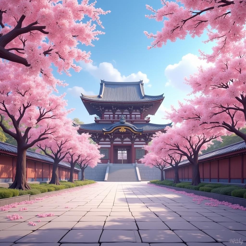 Ancient Temples Amidst Cherry Blossoms in Japan