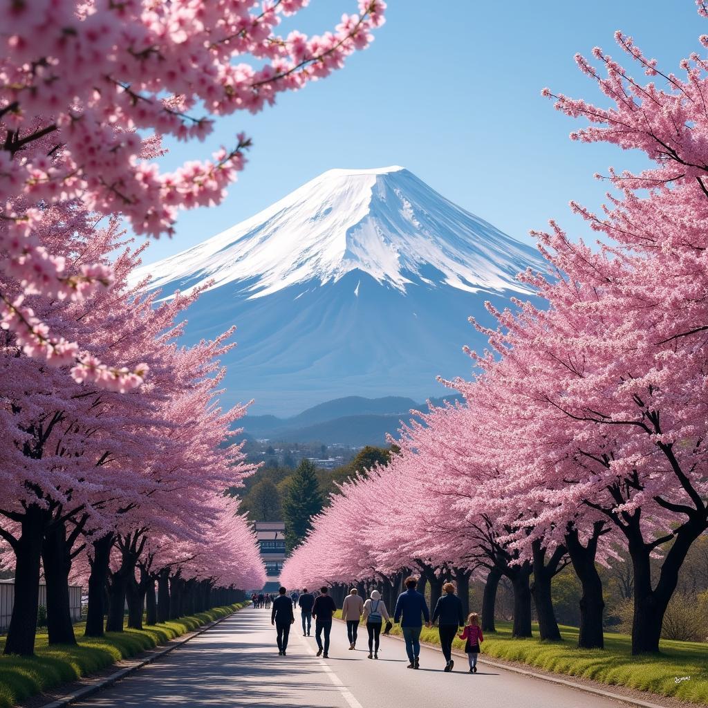 Cherry Blossom Season in Japan with Mount Fuji Backdrop