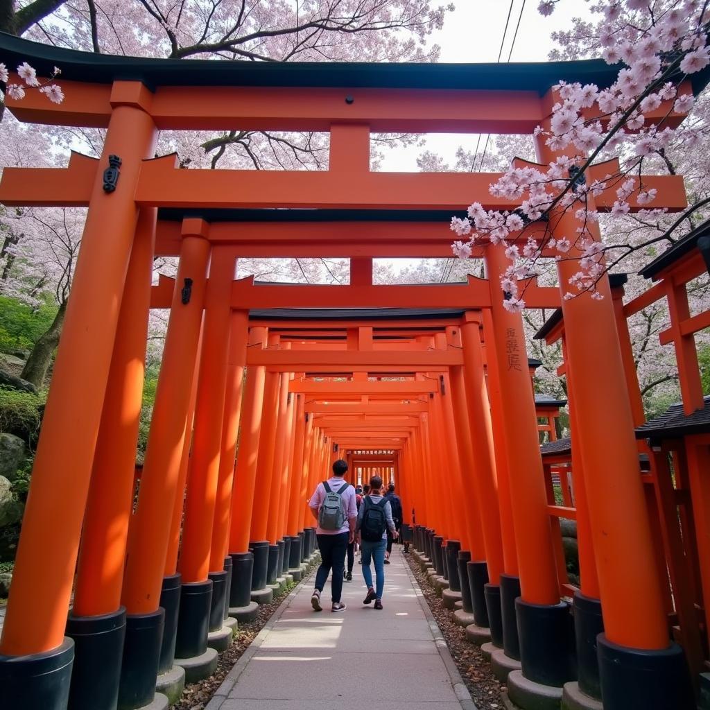 Kyoto's Fushimi Inari Shrine during Cherry Blossom Season with Aarav Tour Vizag