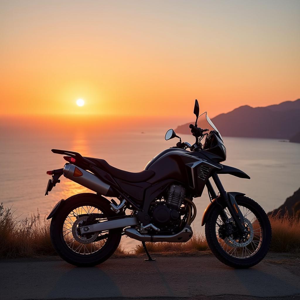 500cc touring bike on a coastal highway in Japan