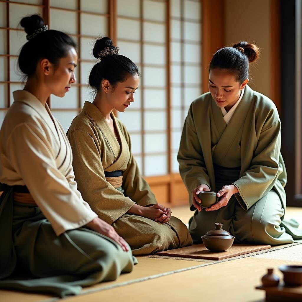 Couple participating in a traditional Japanese tea ceremony