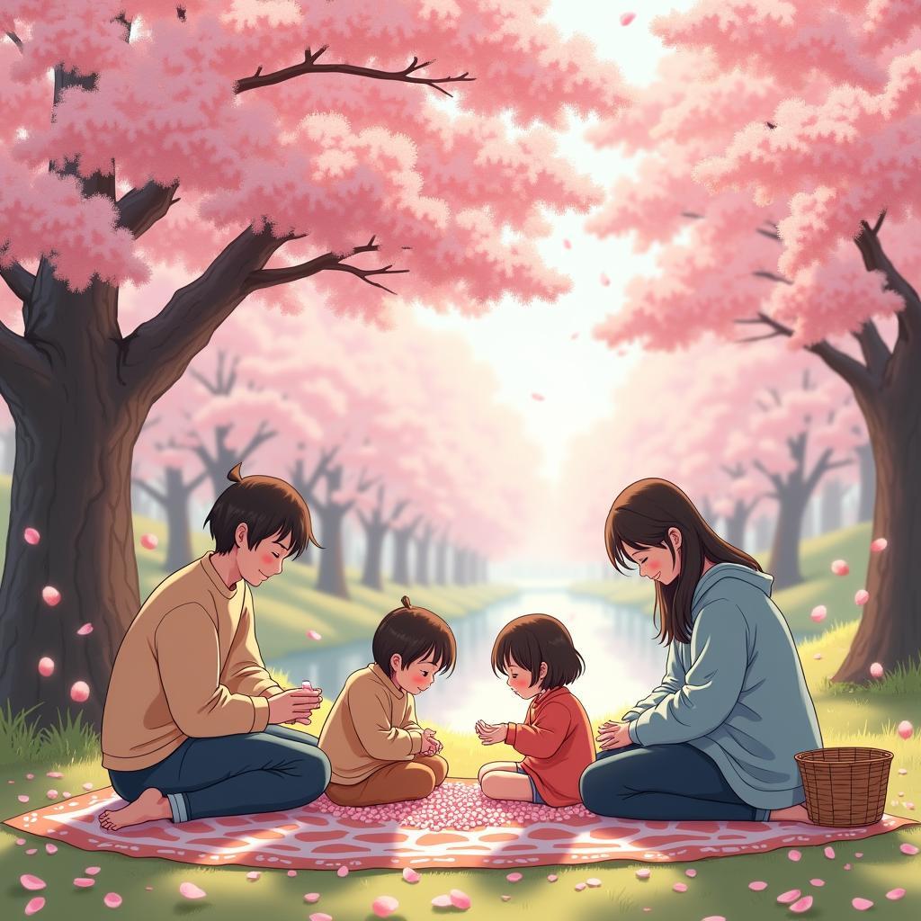 Family Picnic Under Cherry Blossoms