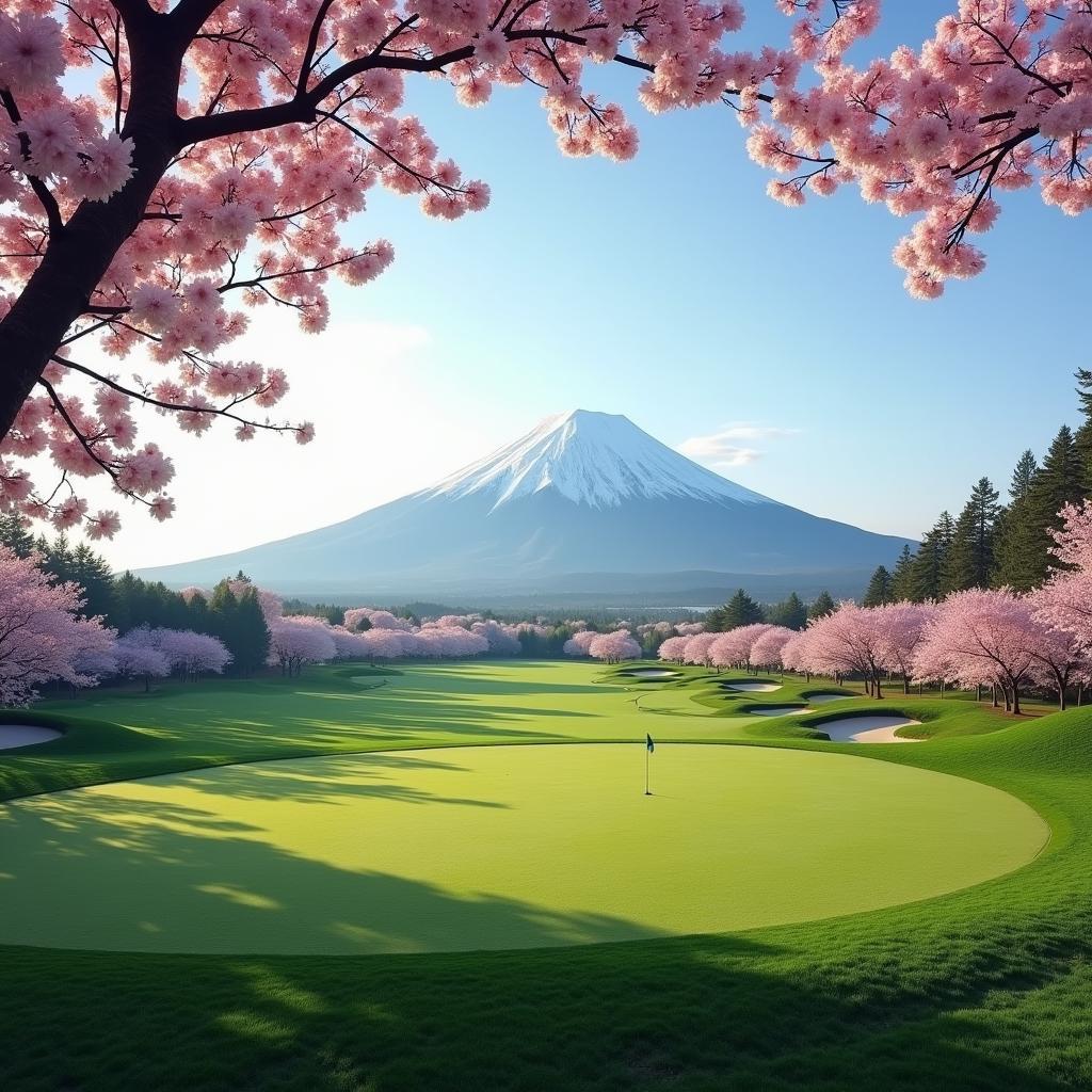 Golf course in Japan with Mount Fuji in the background