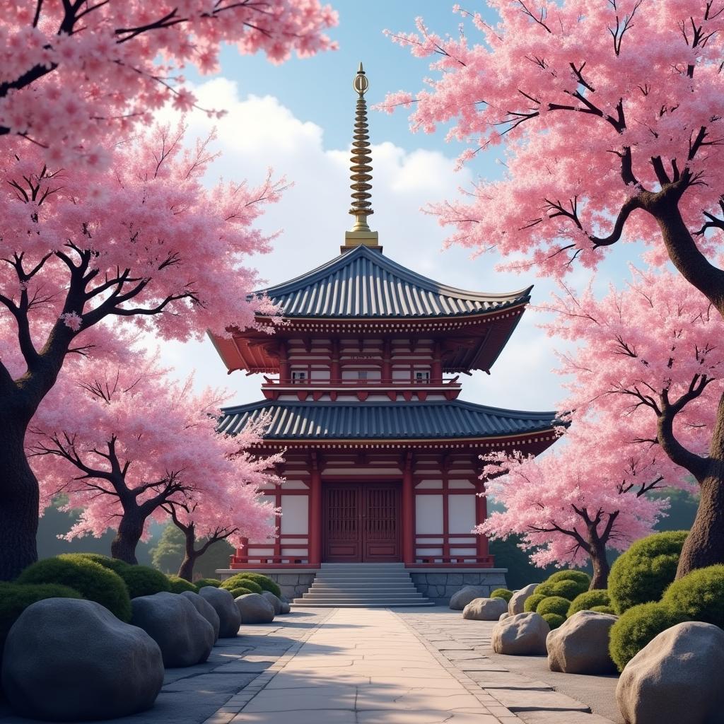 Tranquil Japanese Temple during Cherry Blossom Season with Al Madina Tours and Travels