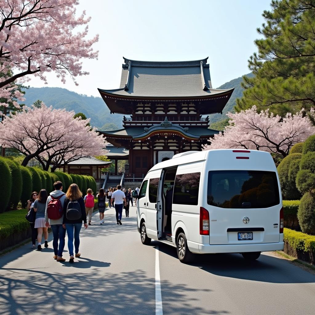 Tempo traveller parked near a Kyoto temple