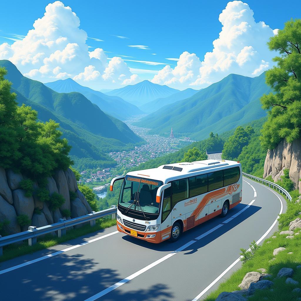 Tour bus navigating a scenic route in Japan