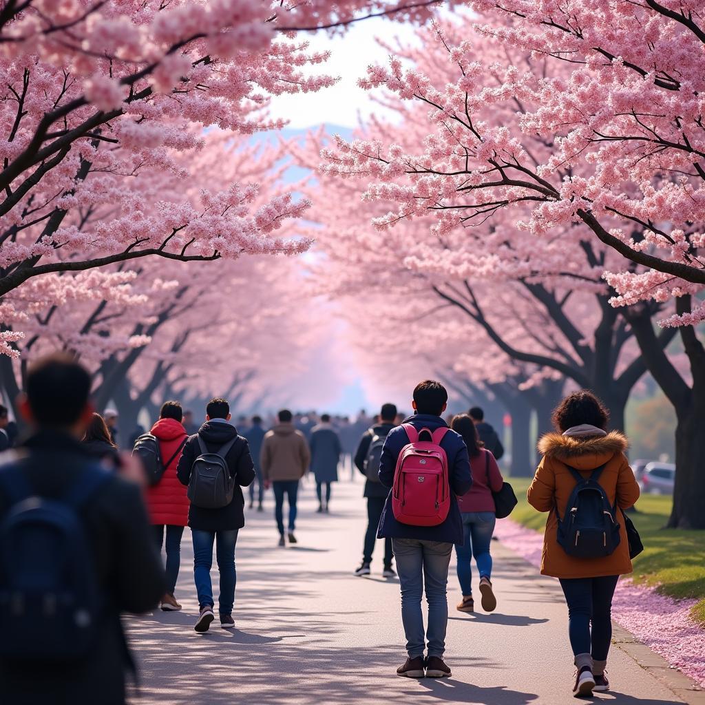 Cherry blossom season in Japan during a tour from Mumbai