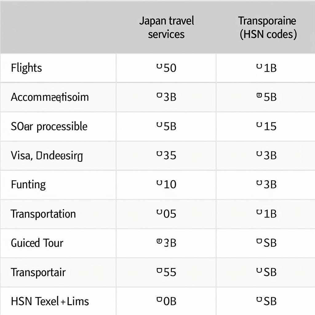 HSN Codes for Different Japan Travel Services