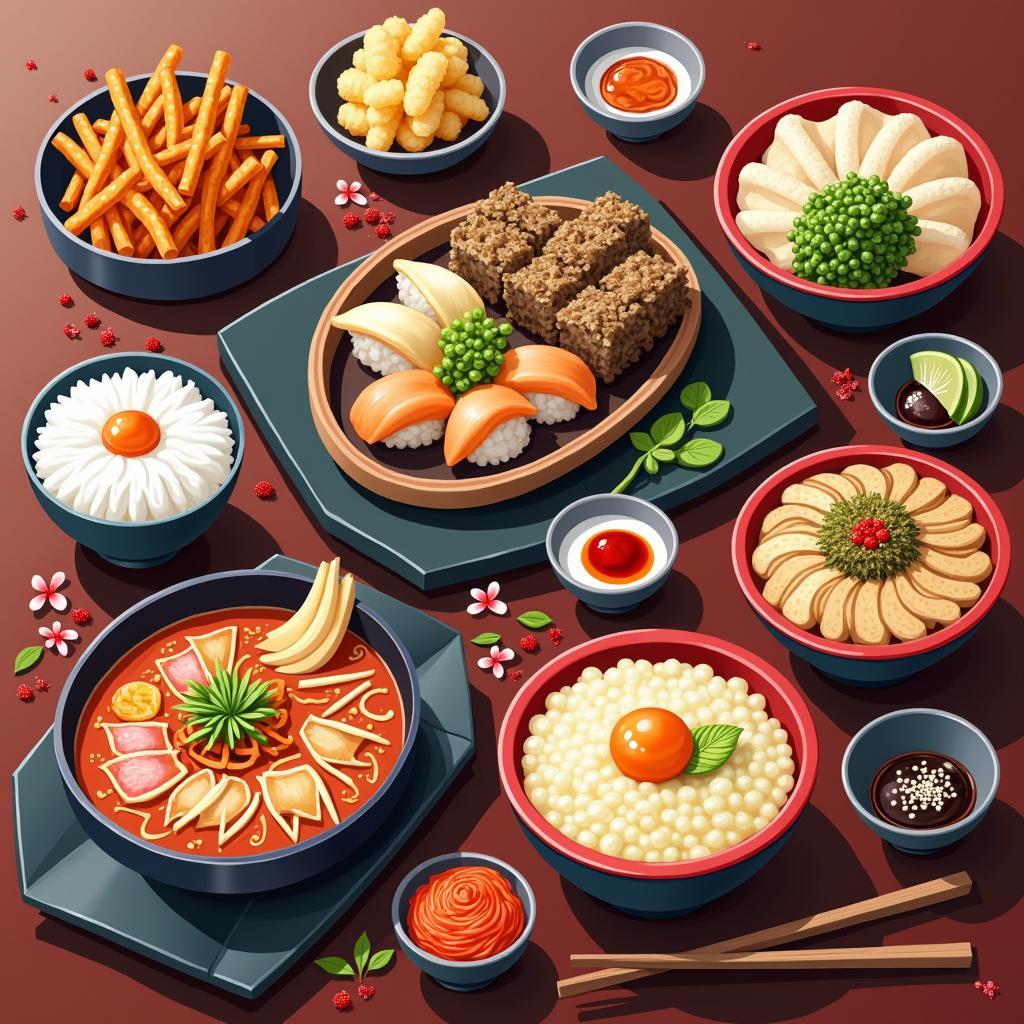 Variety of Japanese Dishes: Sushi, Ramen, and Tempura