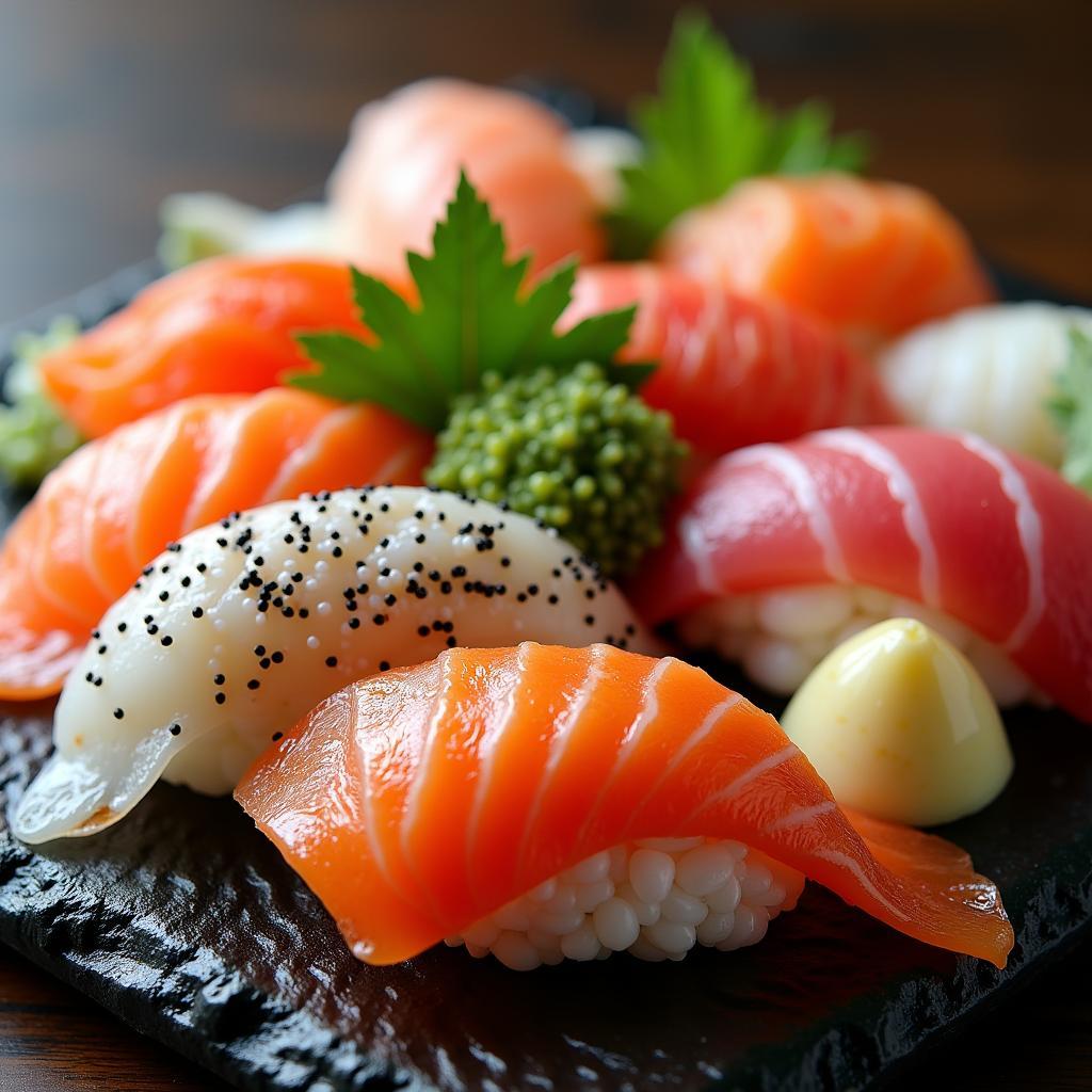 Enjoying a delicious assortment of sushi and sashimi