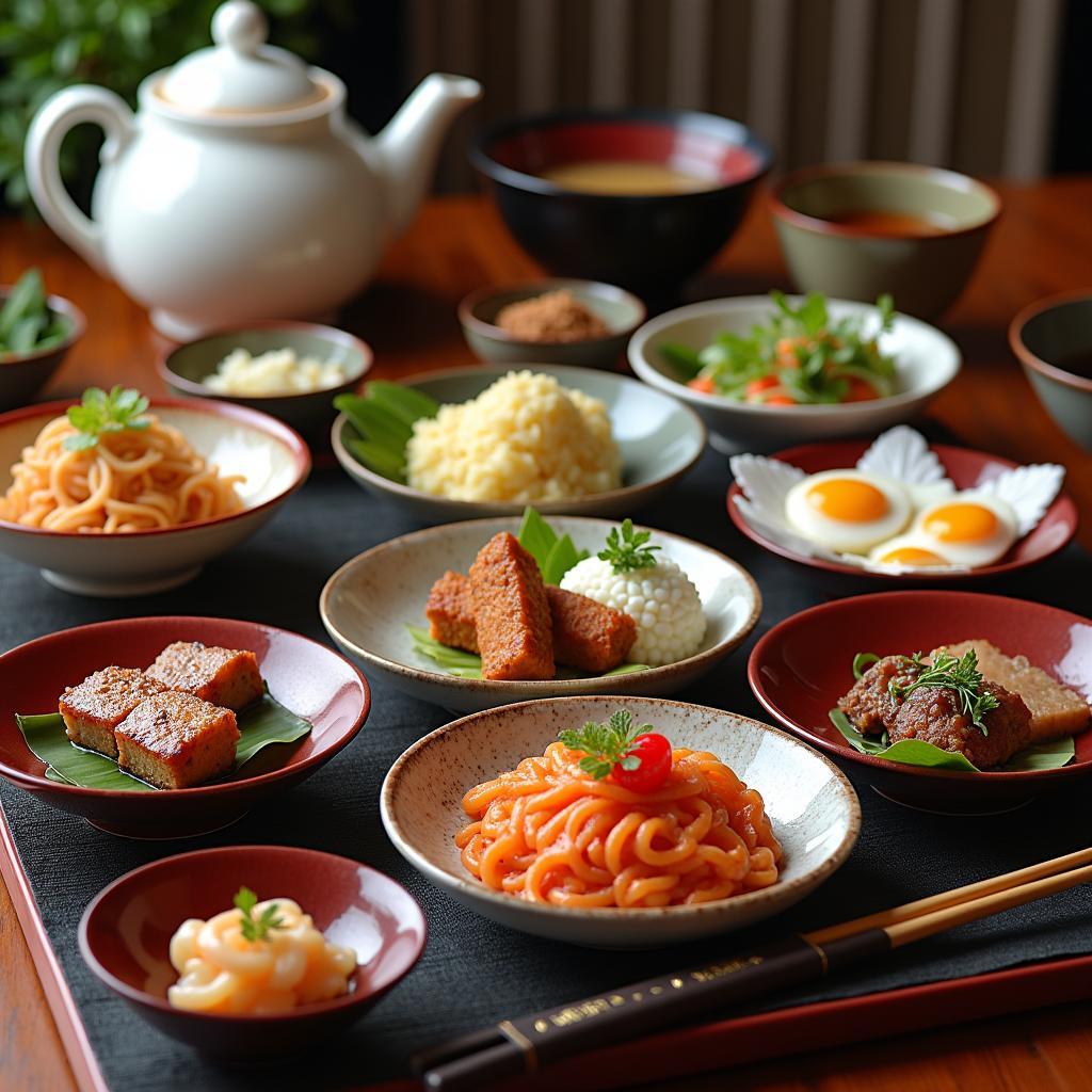 Traditional Japanese meal and tea ceremony setting