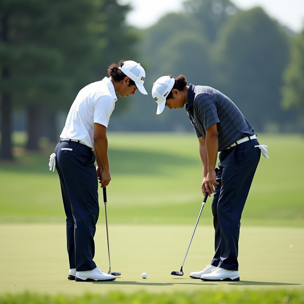 Golfers bowing on a Japanese golf course