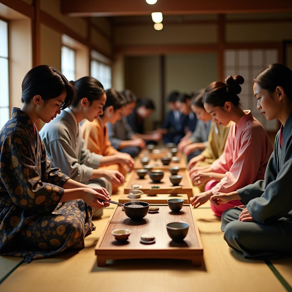 Participants experiencing a traditional Japanese tea ceremony, guided by al irfan tours & travels.