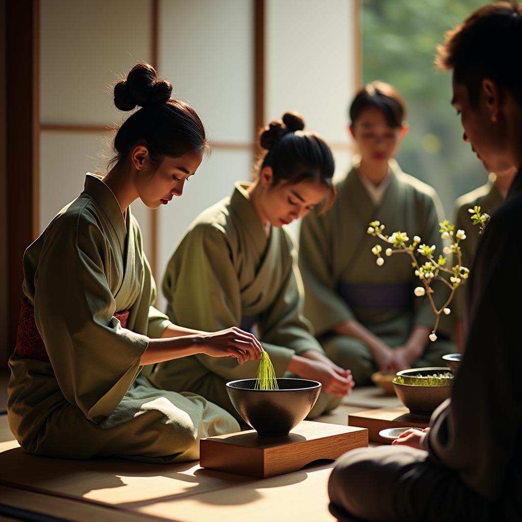 Participating in a traditional Japanese tea ceremony