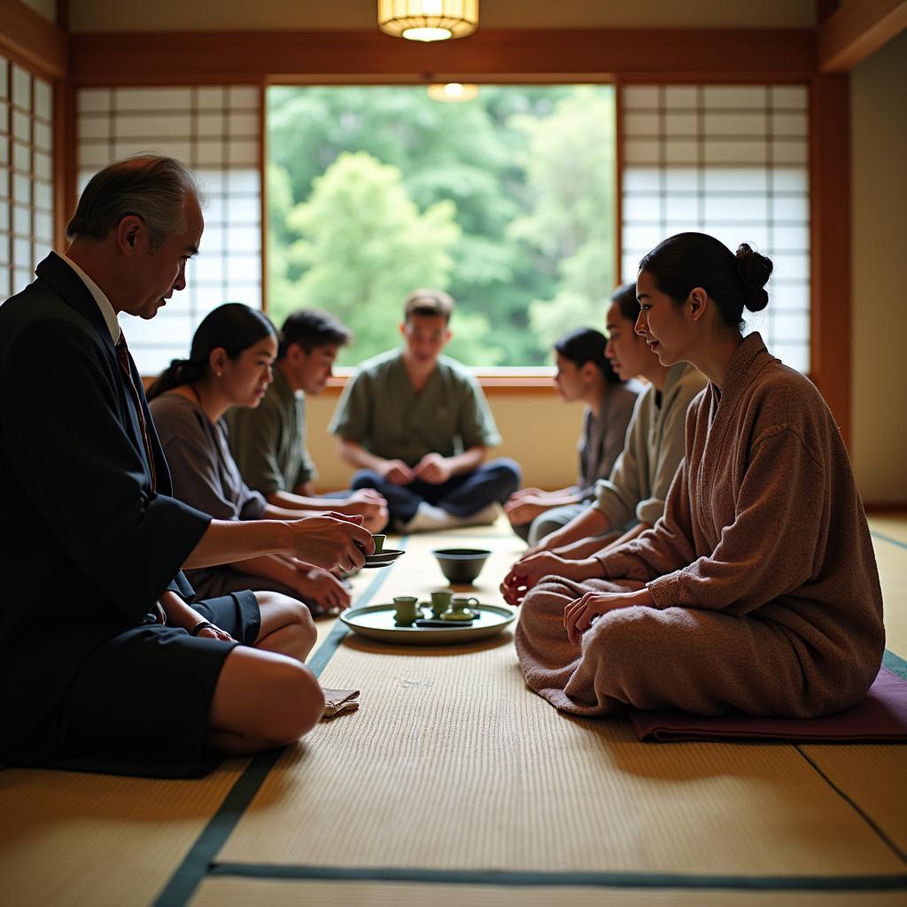 Group experiencing a traditional Japanese tea ceremony