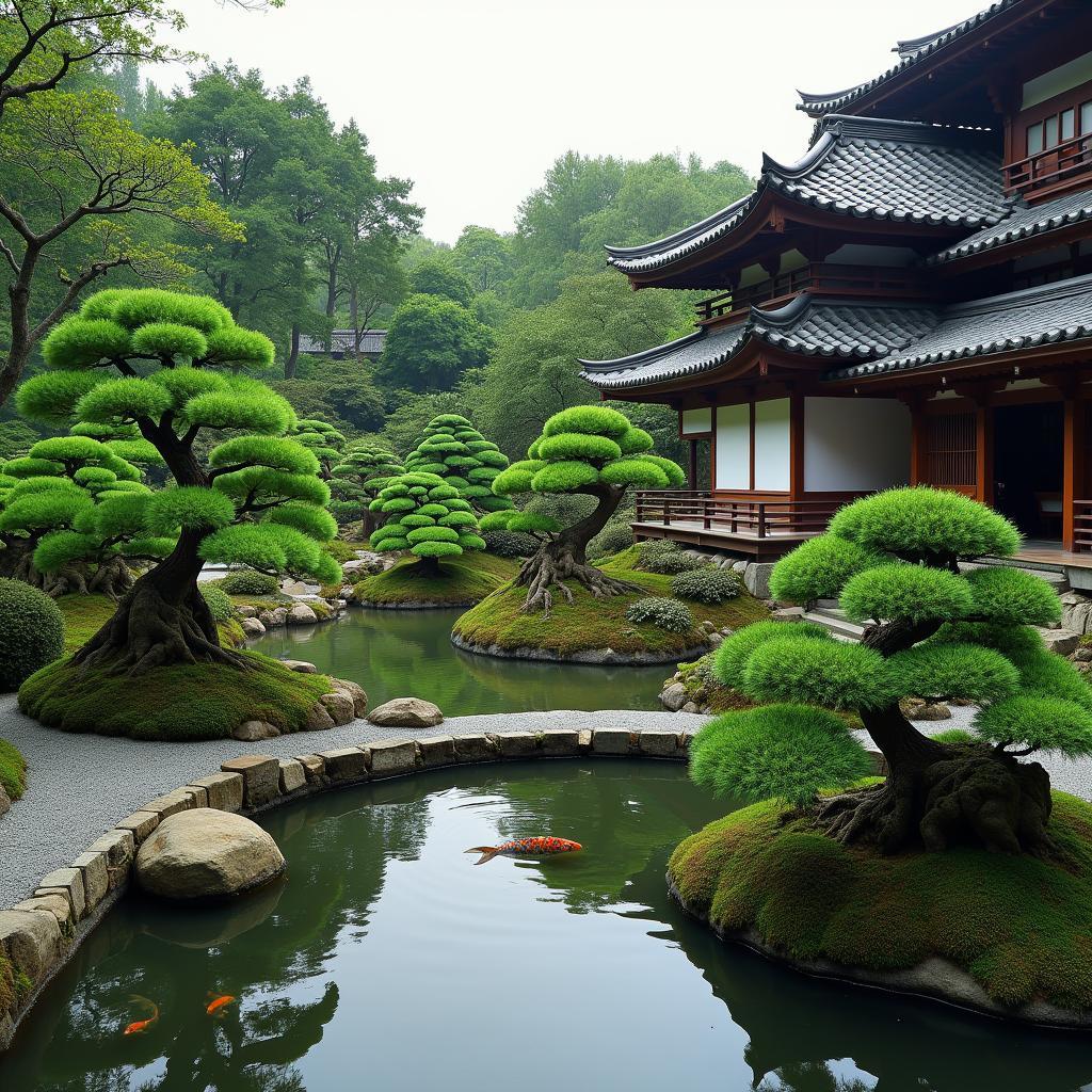 Japanese Temple Garden in a Peaceful Setting