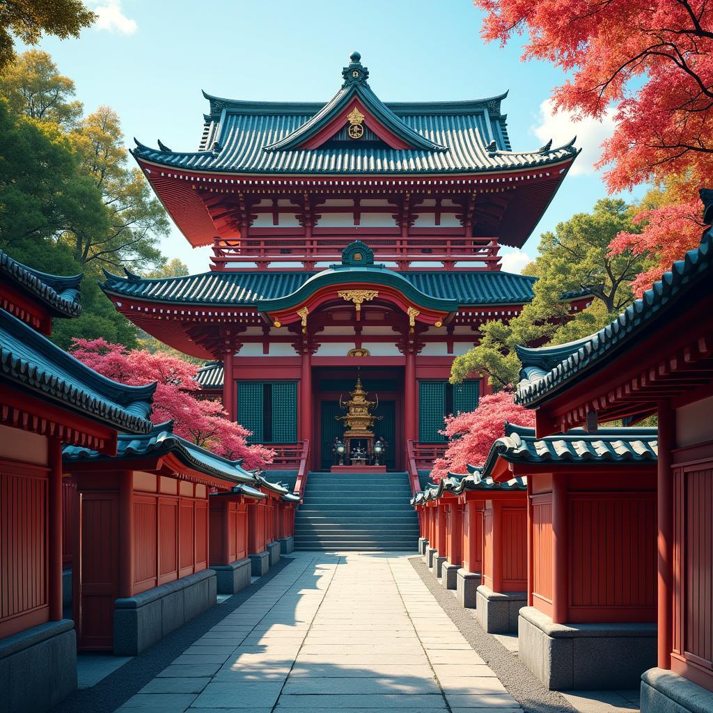 Kyoto Temple Eman Travel - A serene temple in Kyoto surrounded by lush greenery, showcasing the peaceful spirituality of Japan, a key destination with Eman Travel and Tours.