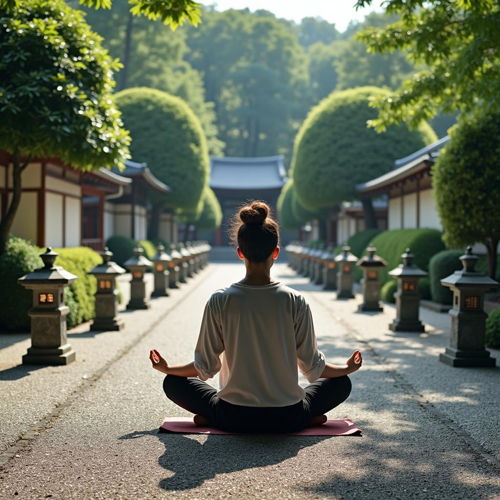 Meditating in a Japanese temple garden