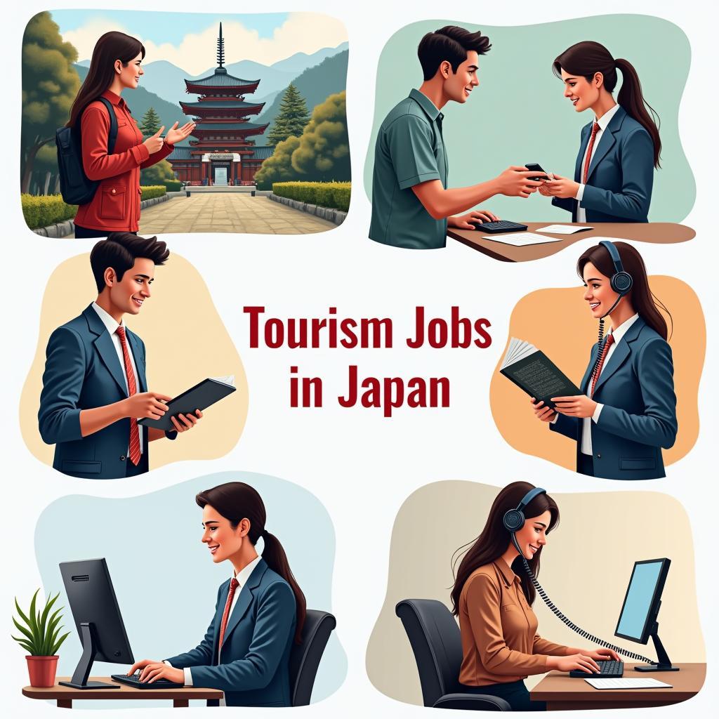 People working in various tourism jobs in Japan