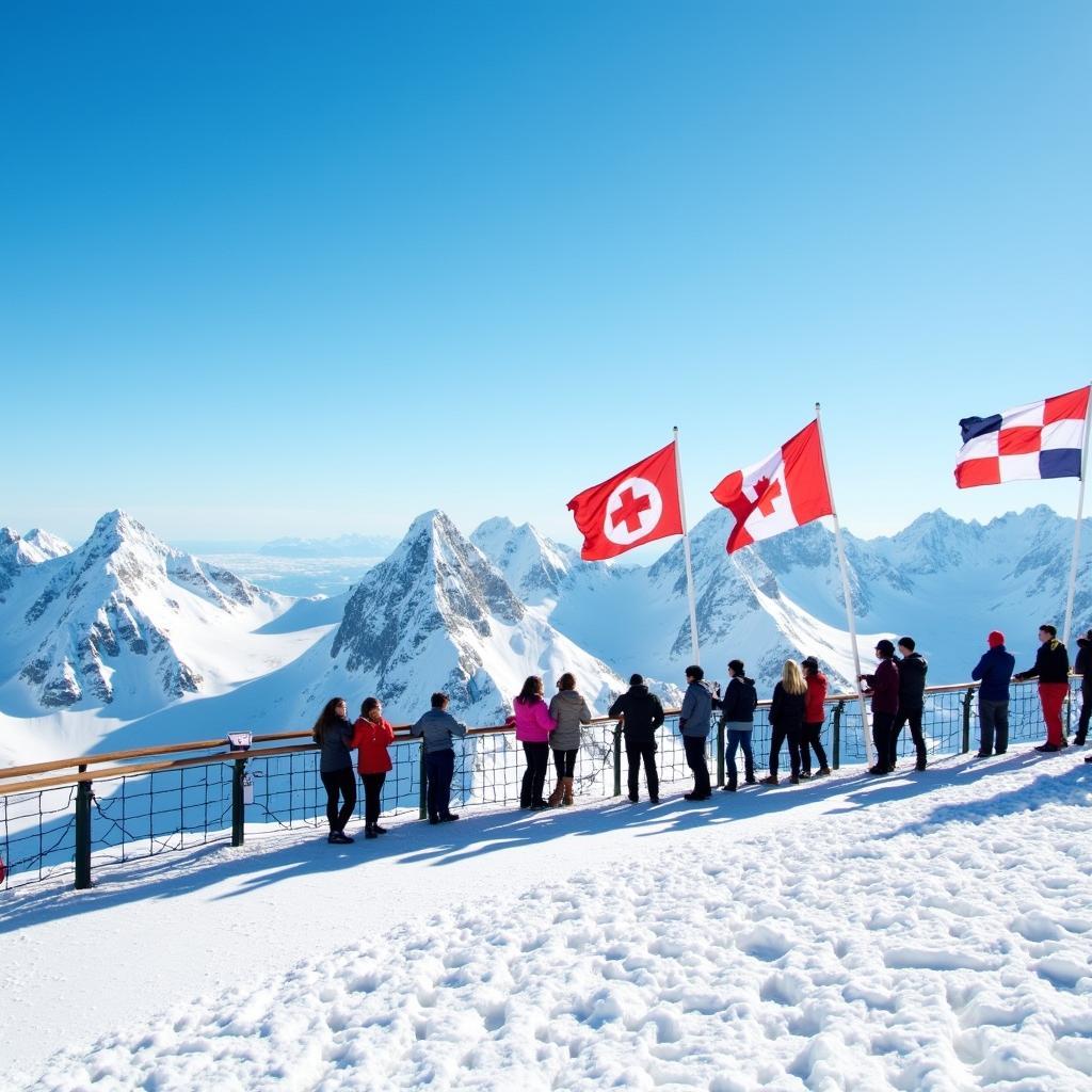 Visitors enjoying the panoramic views from Jungfraujoch, Top of Europe