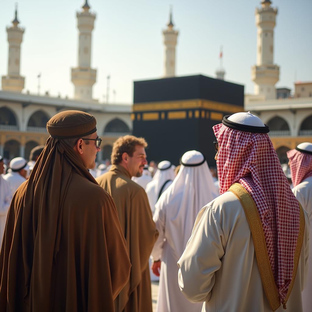 Group of Pilgrims receiving guidance near the Kaaba