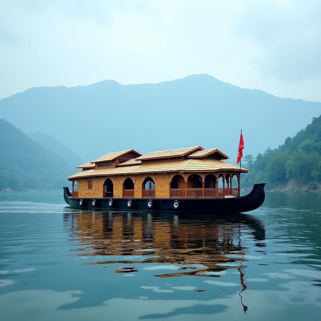 A traditional Kashmiri houseboat on the serene Dal Lake, offering a unique and tranquil accommodation experience.