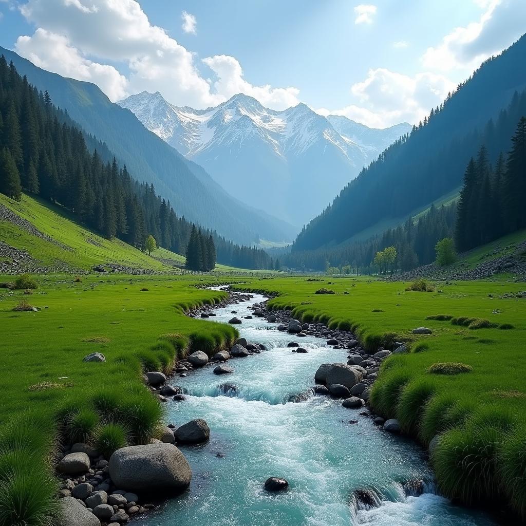 Scenic view of Lidder River in Pahalgam, Kashmir