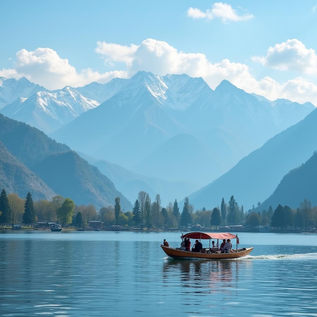 Scenic view of snow-capped mountains and Dal Lake in Kashmir