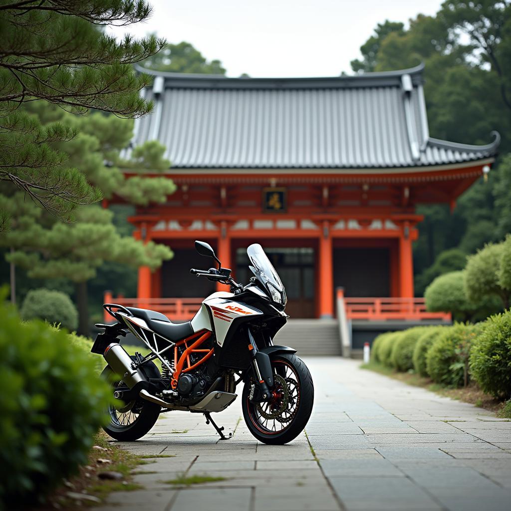 KTM Adventure Motorcycle Parked Near a Japanese Temple