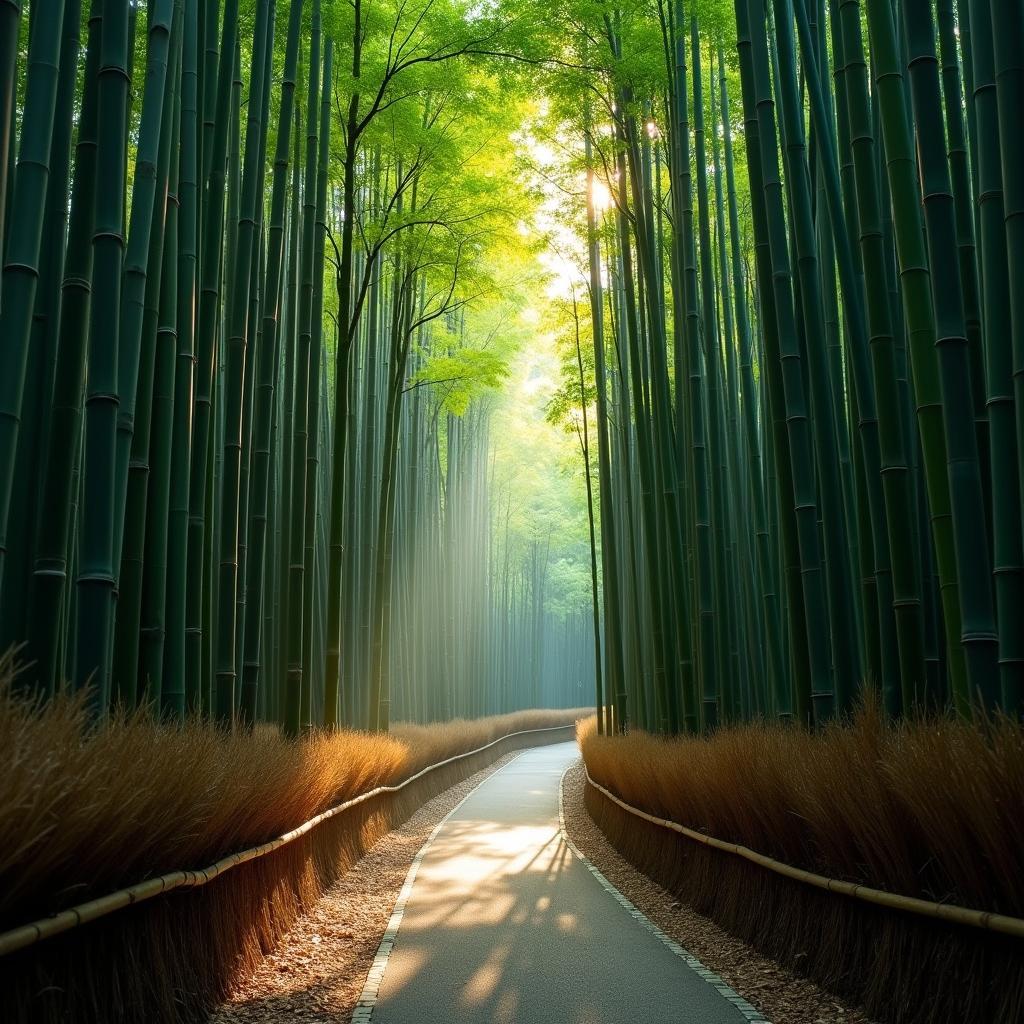 Tranquil Bamboo Forest Pathway in Kyoto