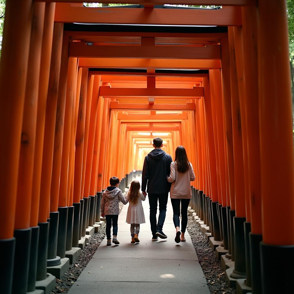 Family Visiting Fushimi Inari Shrine in Kyoto