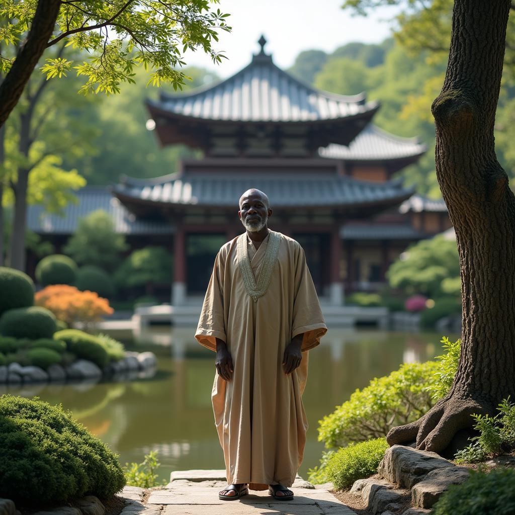 Aboubacar Toure visiting a temple in Kyoto