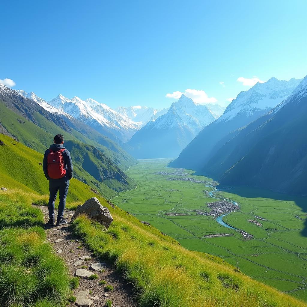 Tourist enjoying the stunning summer landscape of Ladakh