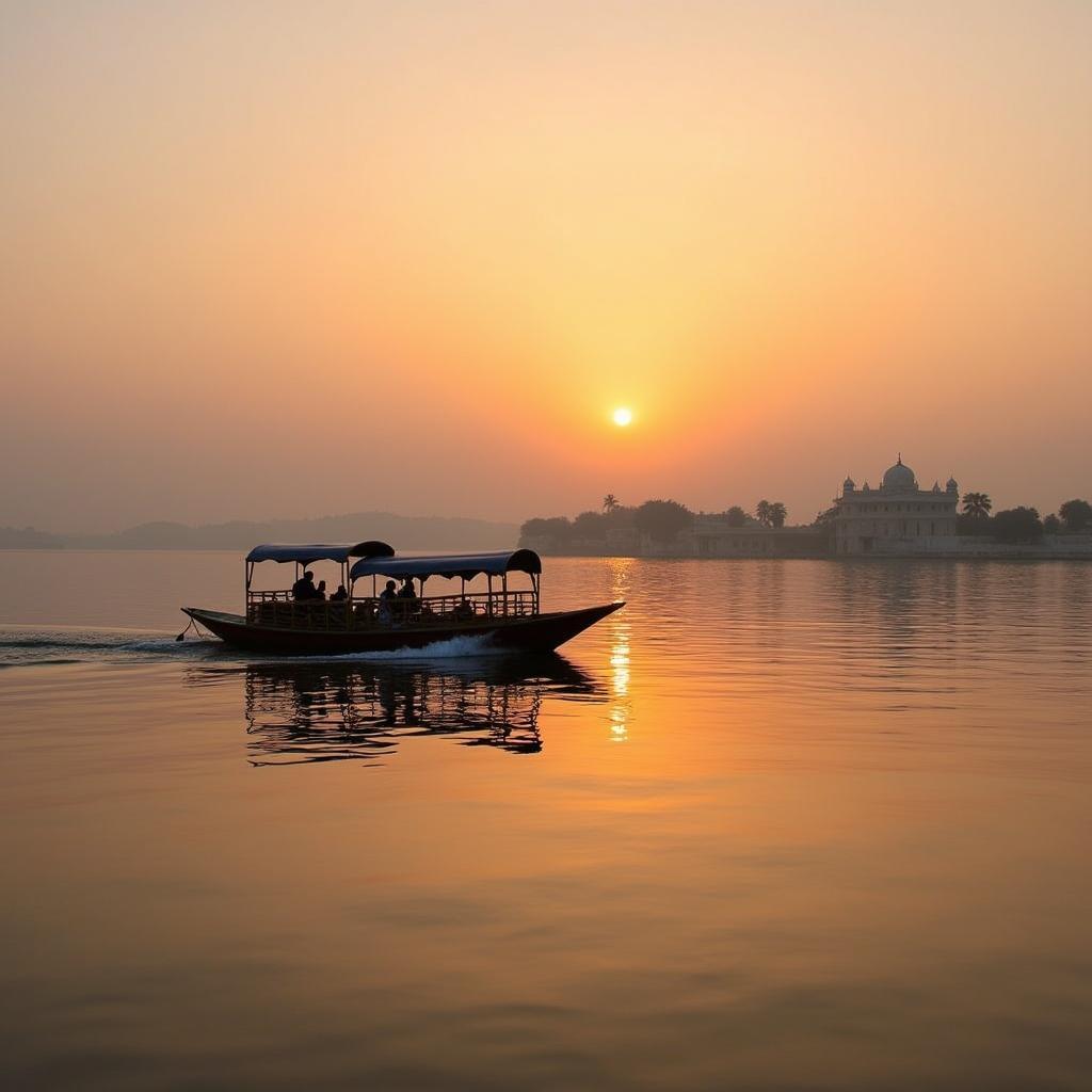 Boat ride on Lake Pichola at sunset