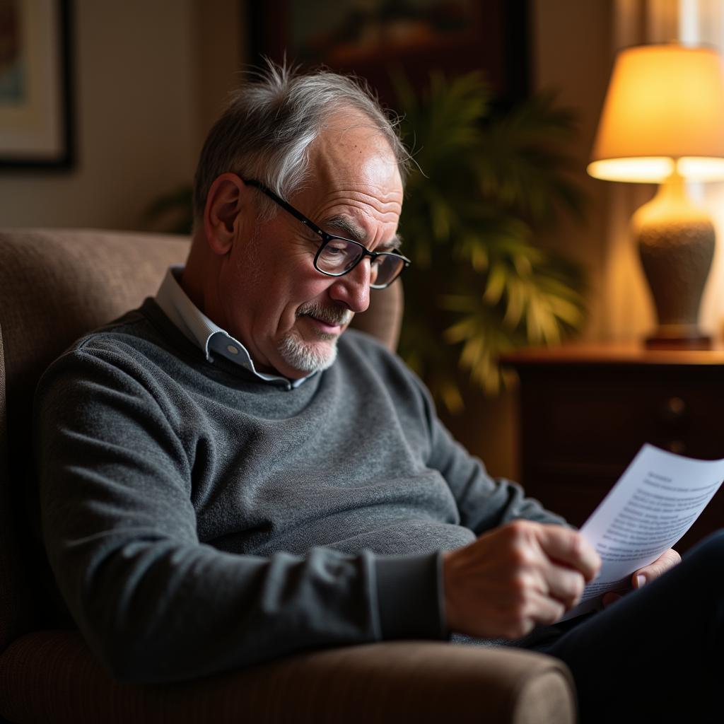 Father Reading Letter About Japan Trip