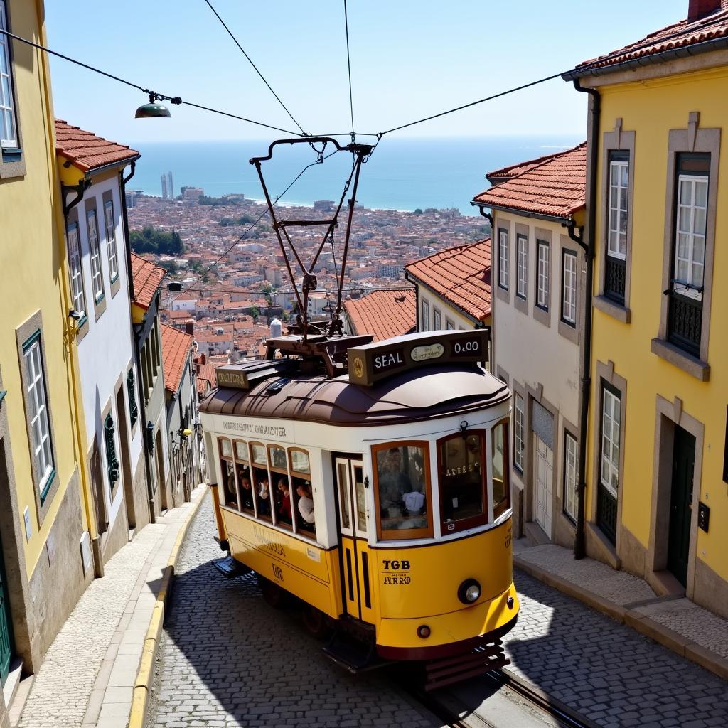 Lisbon Tram 28 Riding Uphill